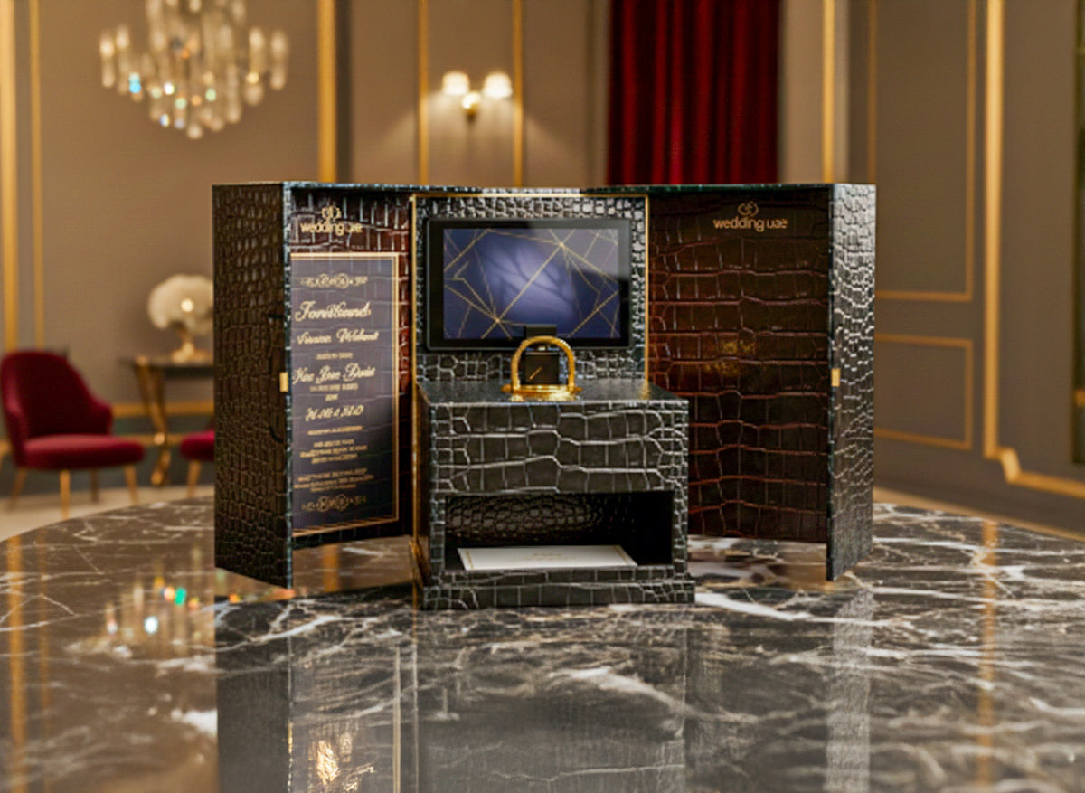 Luxury Croc Leather Invitation Box with Digital Screen