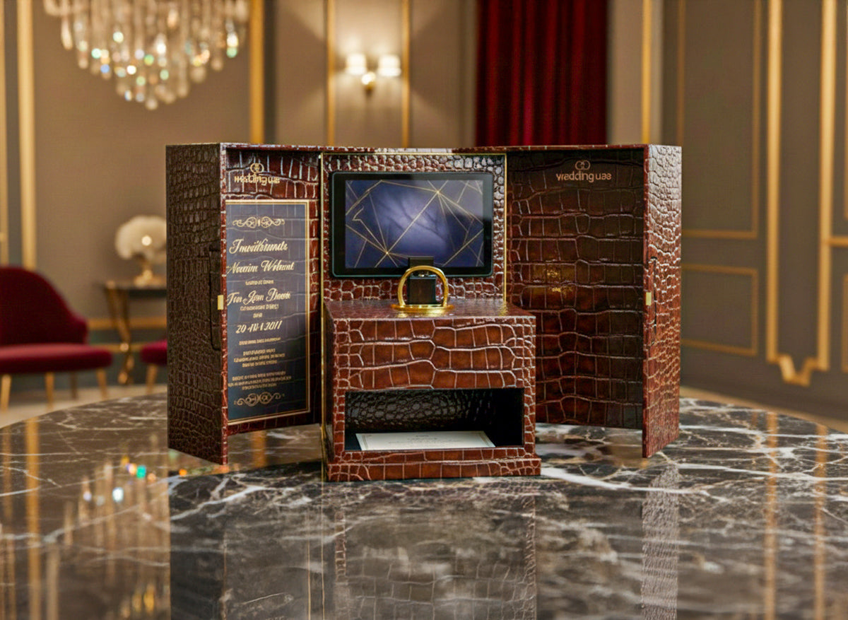 Luxury Croc Leather Invitation Box with Digital Screen