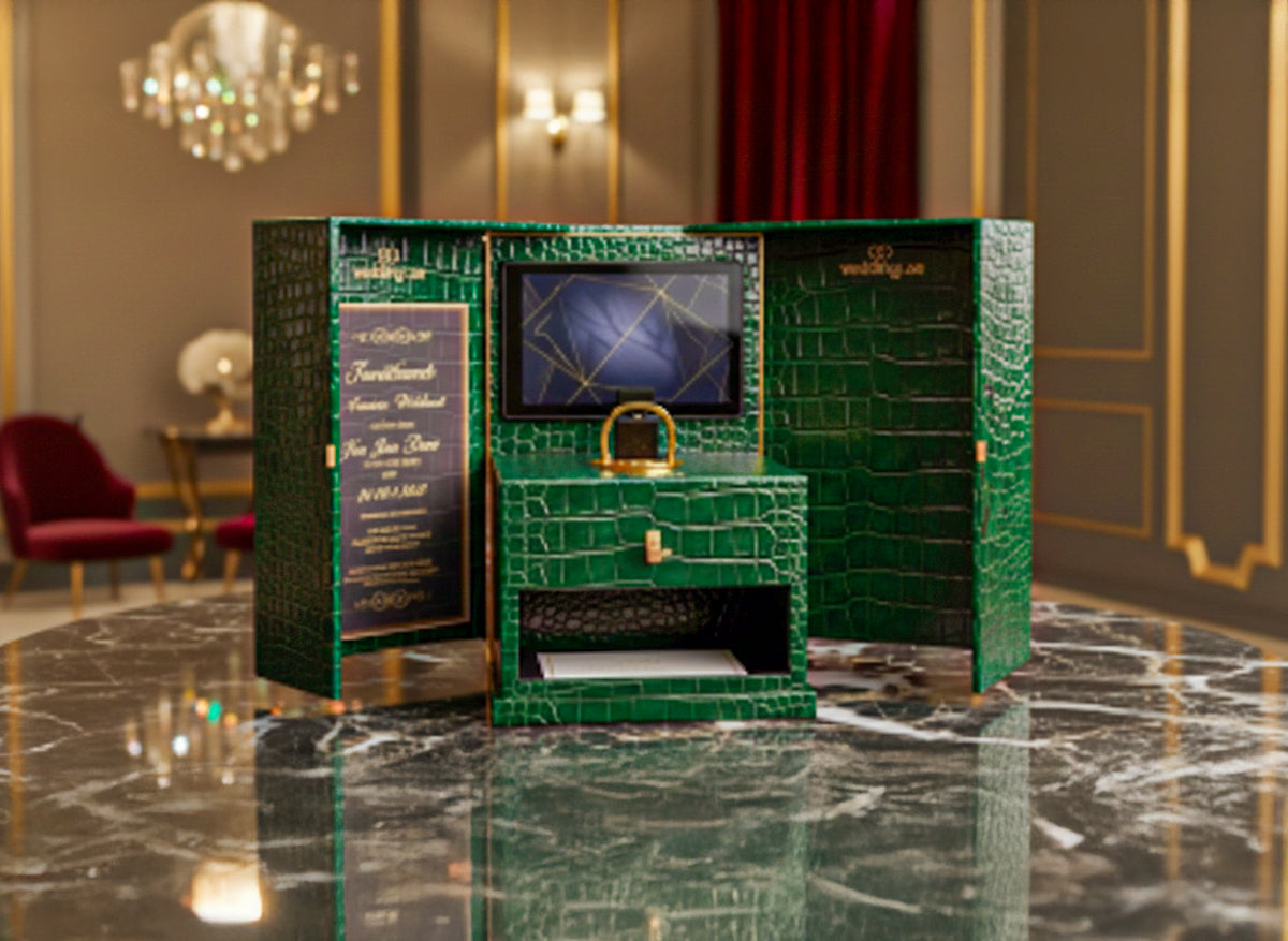Luxury Croc Leather Invitation Box with Digital Screen