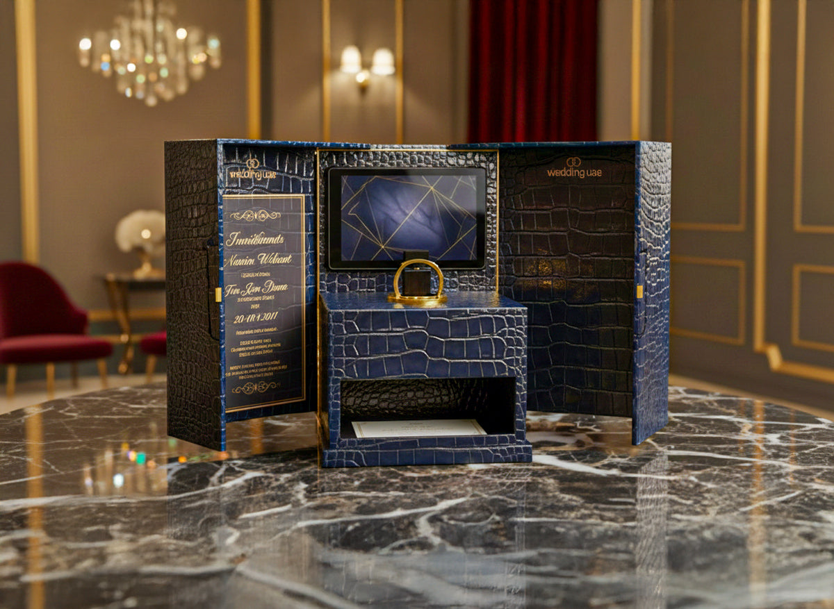 Luxury Croc Leather Invitation Box with Digital Screen